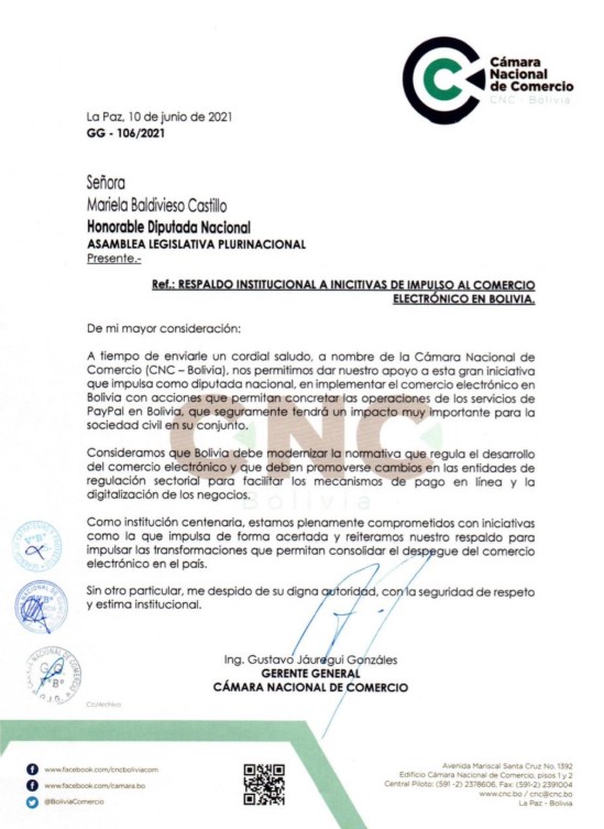 PayPal Bolivia - Camara Nacional de Comercio